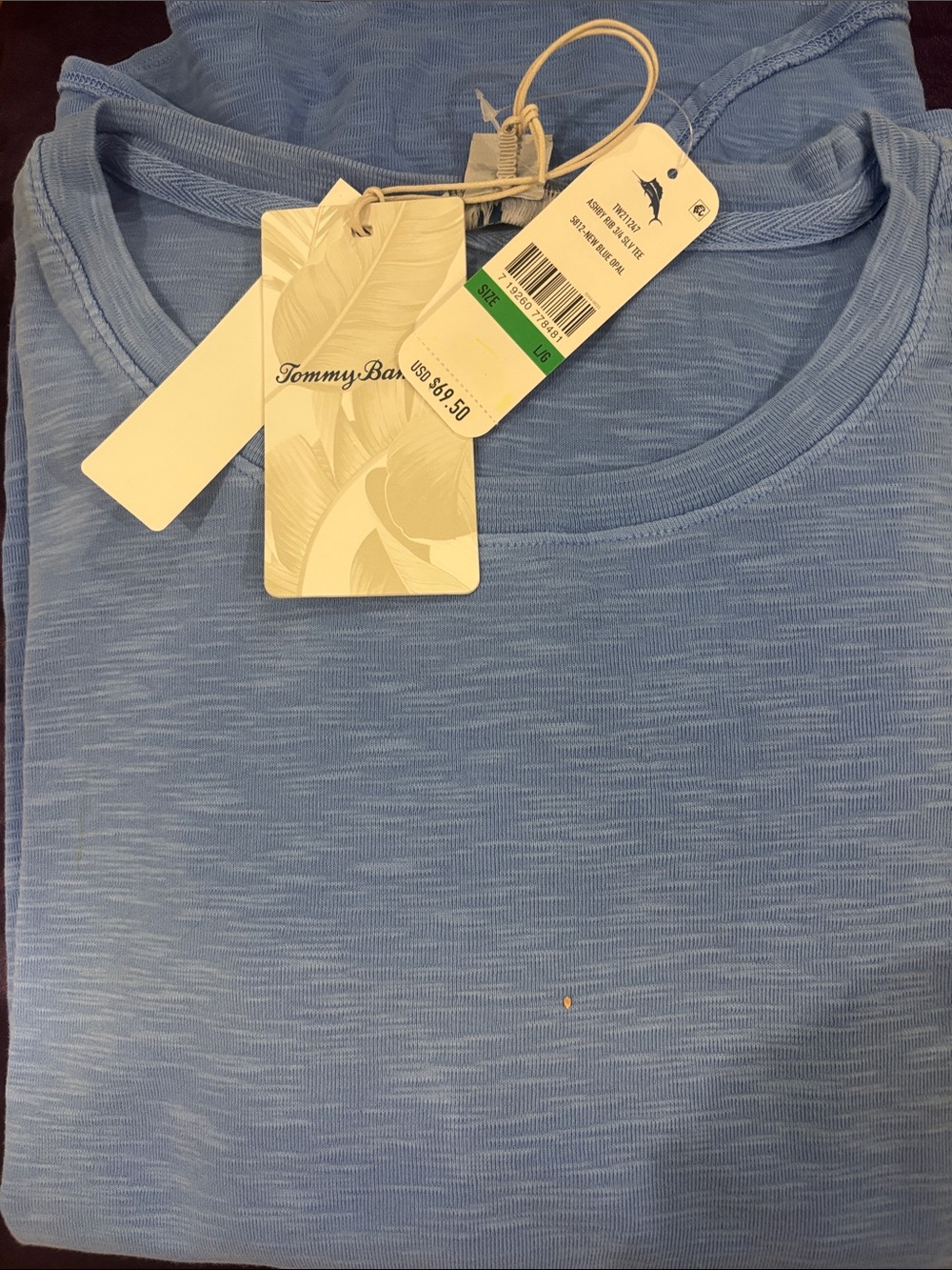 Tommy Bahama Light Blue three quarter Sleeve Crew Tee